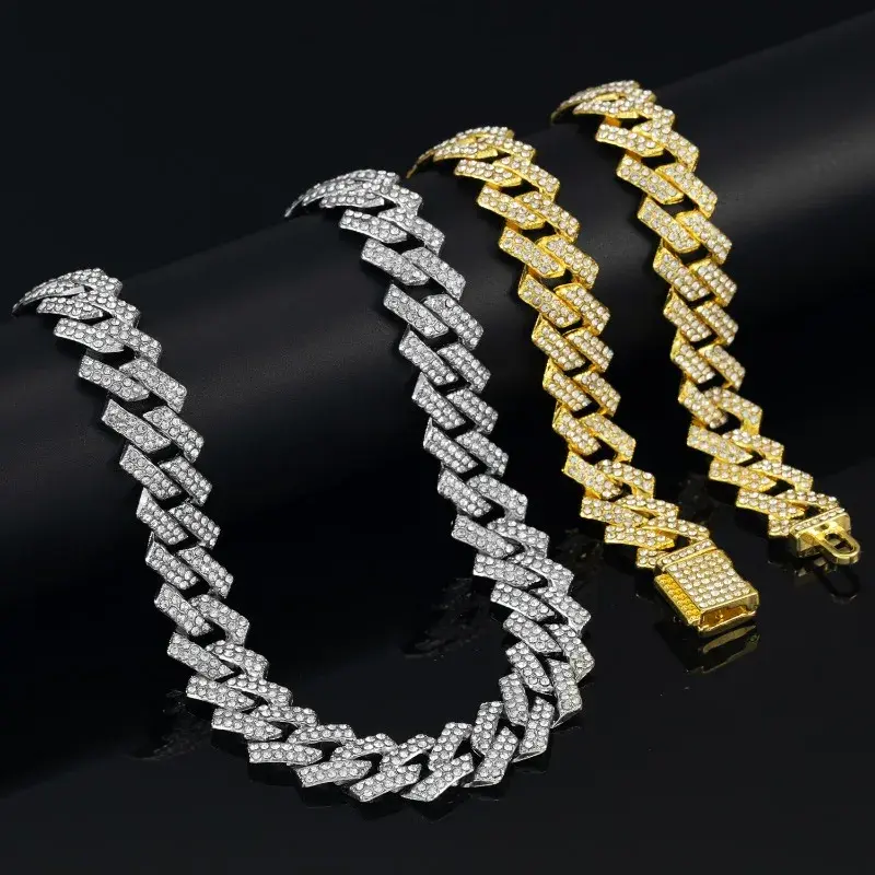 Pet Necklace Iced Out 2 Row Rhinestone Miami Rhombus Hip Hop Cuban Necklaces Jewelry for Bulldog‌ Labrador big dog