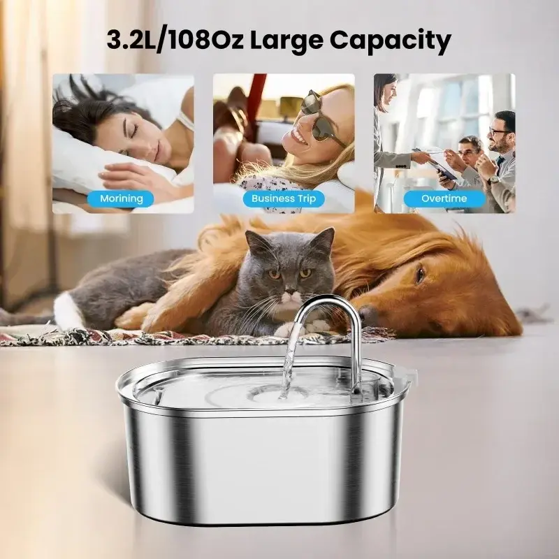 Stainless Steel Cat Water Fountain Automatic Cat Drinker Drinking Fountain For Cats Dogs Pet Water Dispenser Accessories