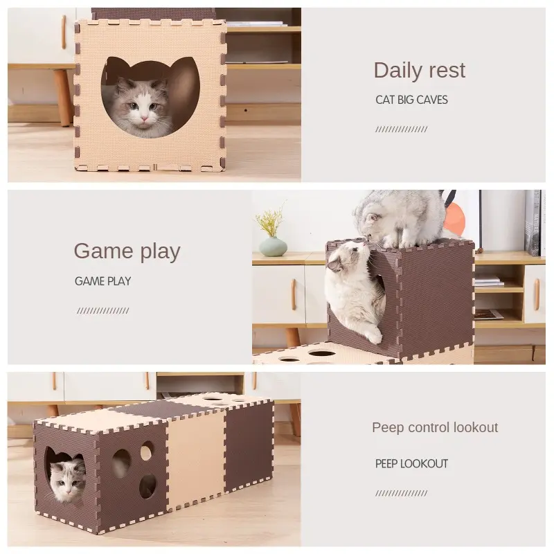 Double Layer Cat Tunnel Foldable Felt Cat Scratcher Board Casual Comfort Pet Litter Duplex House for Interactive Cat Play