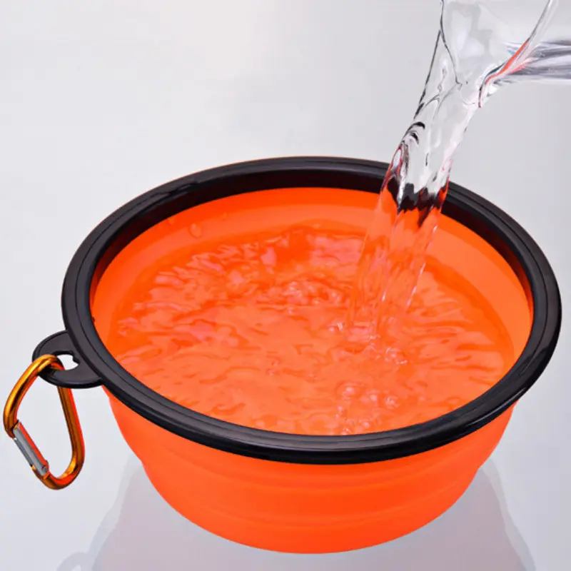 Folding Portable Silicone Dog Feeder Bowl 2 In 1 Pet Dispenser Outdoor Travel Dog Cat with Carabiner Bottle Food Water Container