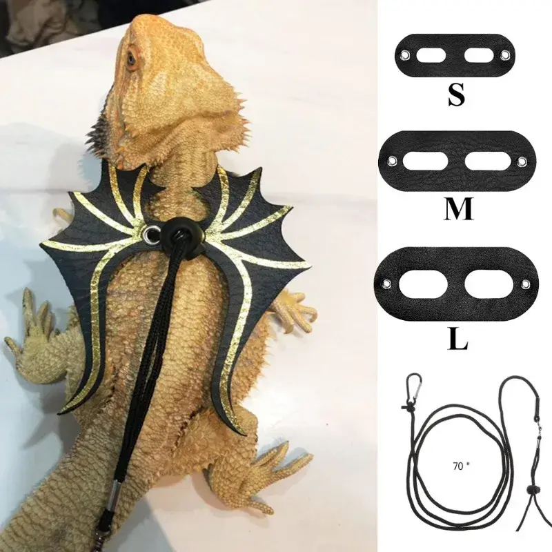 Multi Lizard Leash Harness Soft Padding Reptile Leather Dragon Wings Vest Top with Hook and Loop Small Animals Cute Clothes
