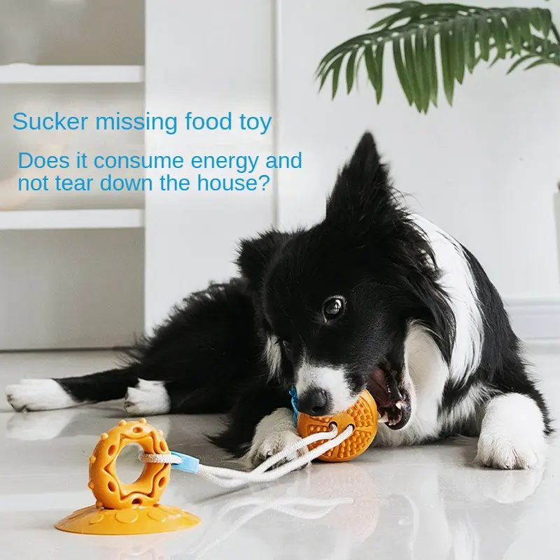 Dog Chew Ball Toys for Aggressive Chewers Interactive Dog Puzzle Toy Food Dispenser Suction Cup Dog Tug Toy for Dogs Teeth Clean