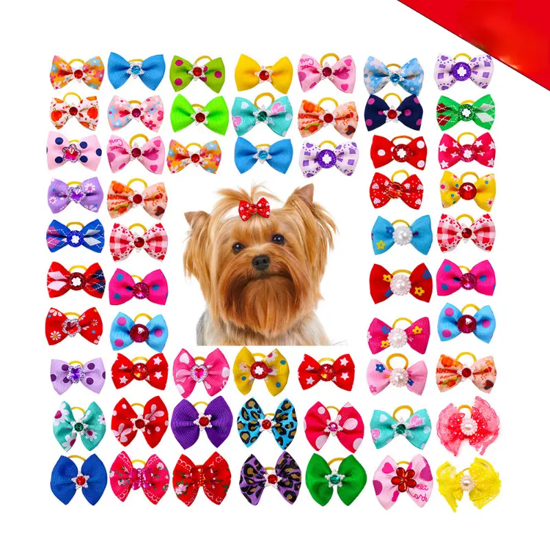 10pcs Flower Dog Hair Bow Red Style Valentine's Day Decorate Dog Bowknot with Rubber Bands for Small Dog Puppy Accessories