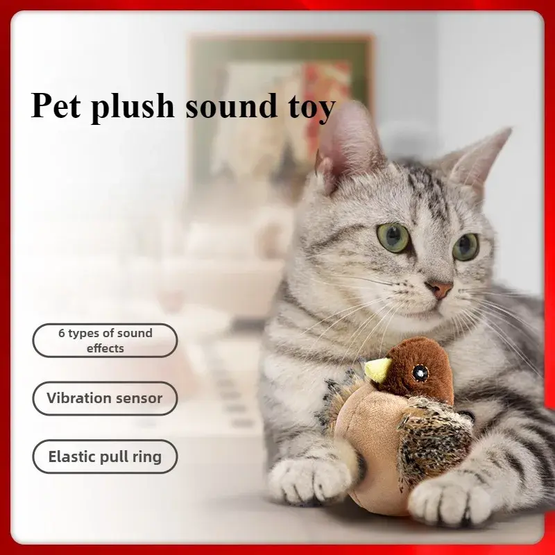 Interactive Cat Toys Flying Bird Cat Toy Flapping Wings Sparrow Catnip Toys Vivid Chirpi]ng Simulation Bird Interactive Cat Toy