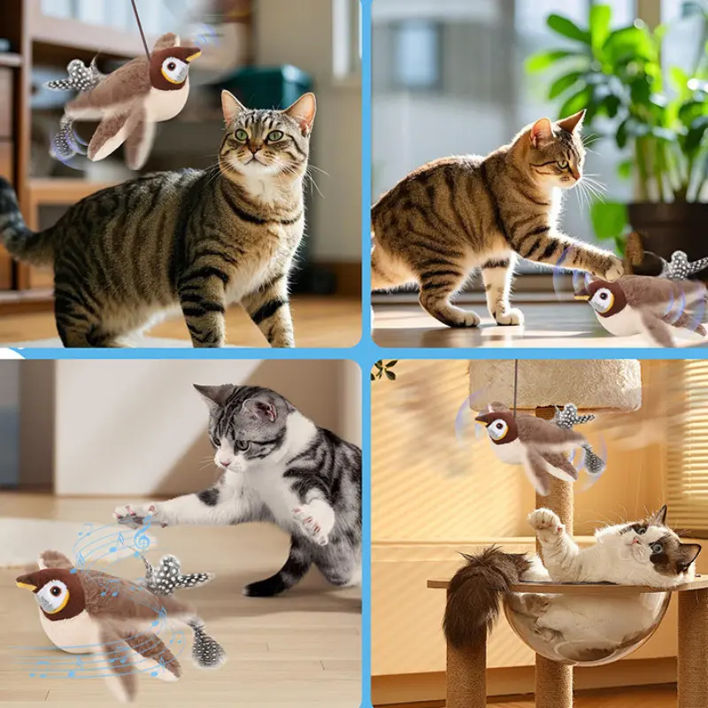 Interactive Cat Toys Rechargeable Chirping Flapping Bird(no Flying) with Catnip for Indoor Cats, Touch Activated Plush Toys