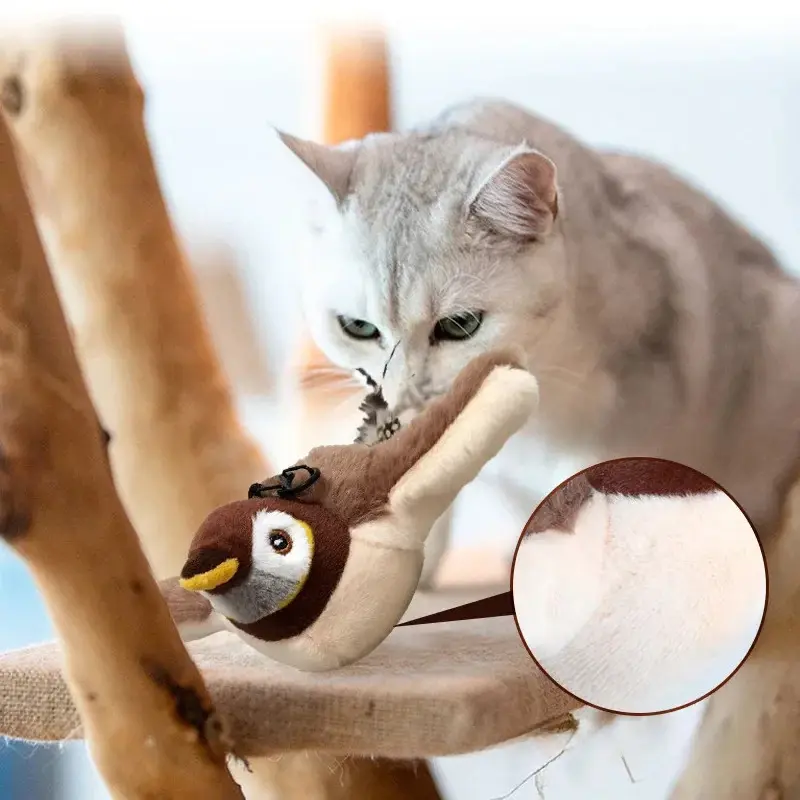 Interactive Cat Toys Rechargeable Chirping Flapping Bird(no Flying) with Catnip for Indoor Cats, Touch Activated Plush Toys