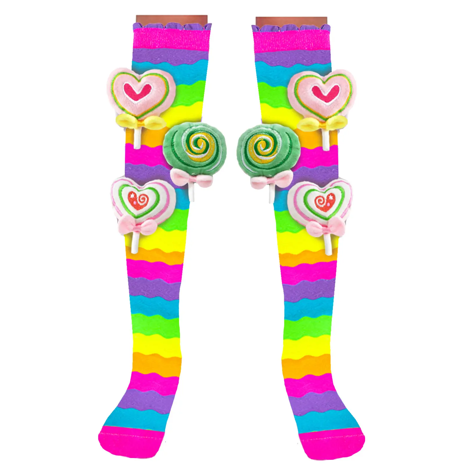 2025 New Candy Girls' Socks Knee length Mid tube Socks Girls' High Elasticity Cartoon Fashion Socks Rainbow Stripes Cute Socks