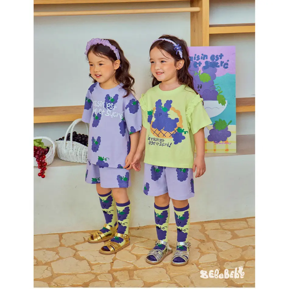 2025 Summer New Children's Sports Two-piece Set Cartoon Grape Full Printed Short Sleeved Pants Set For Children