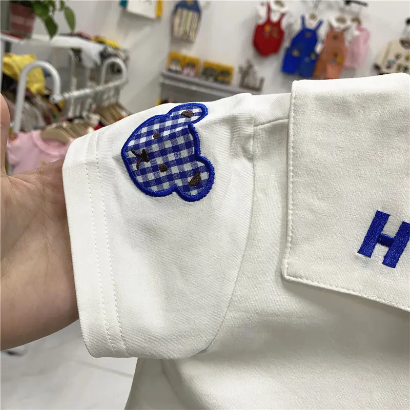 Summer New Japanese Cotton Children's Short Sleeve T-shirt Colorful Embroidery Small Polo Collar Academy Style T-shirt Top