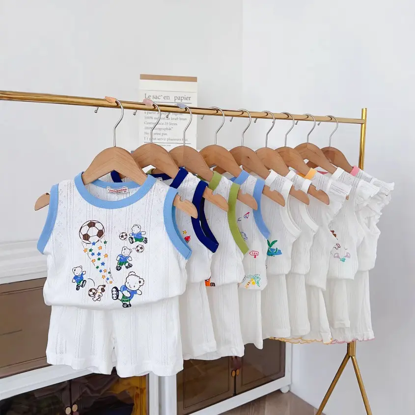 Children's Home Clothing Set 2025 Summer Edition Men's and Women's Pajamas Small and Medium sized Children's Mesh Short sleeved