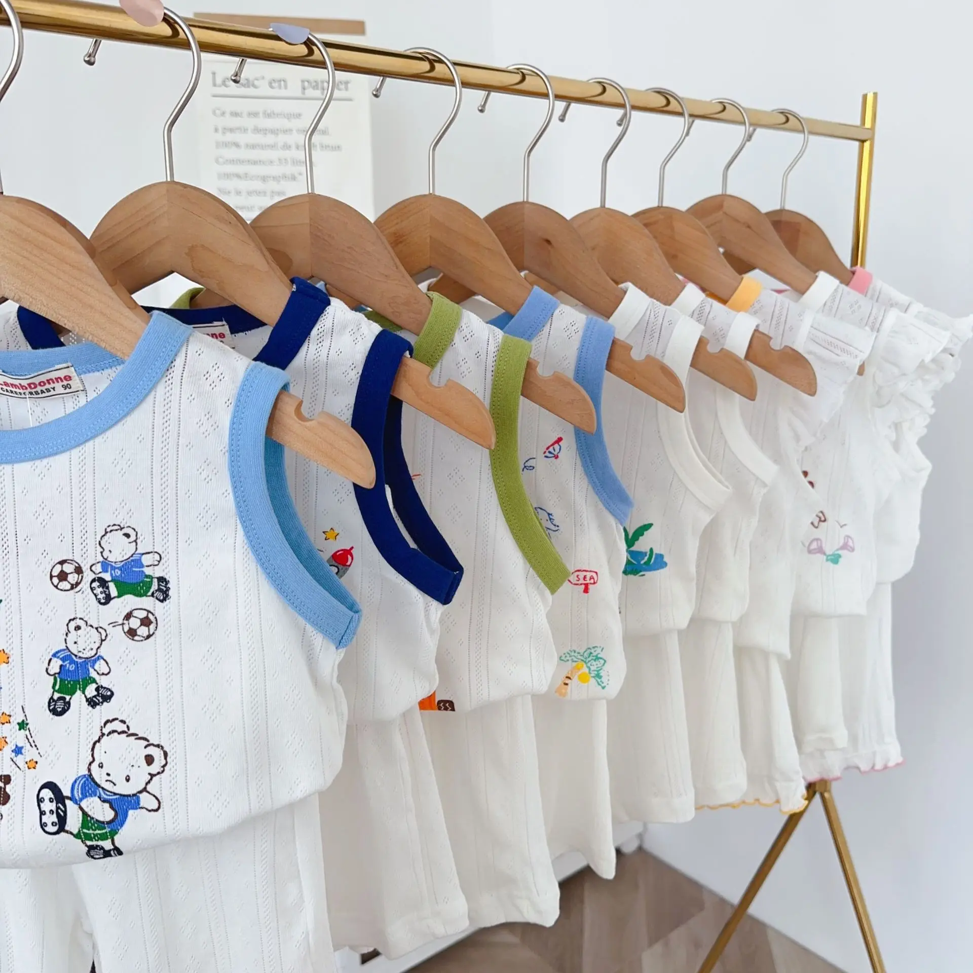 Children's Home Clothing Set 2025 Summer Edition Men's and Women's Pajamas Small and Medium sized Children's Mesh Short sleeved