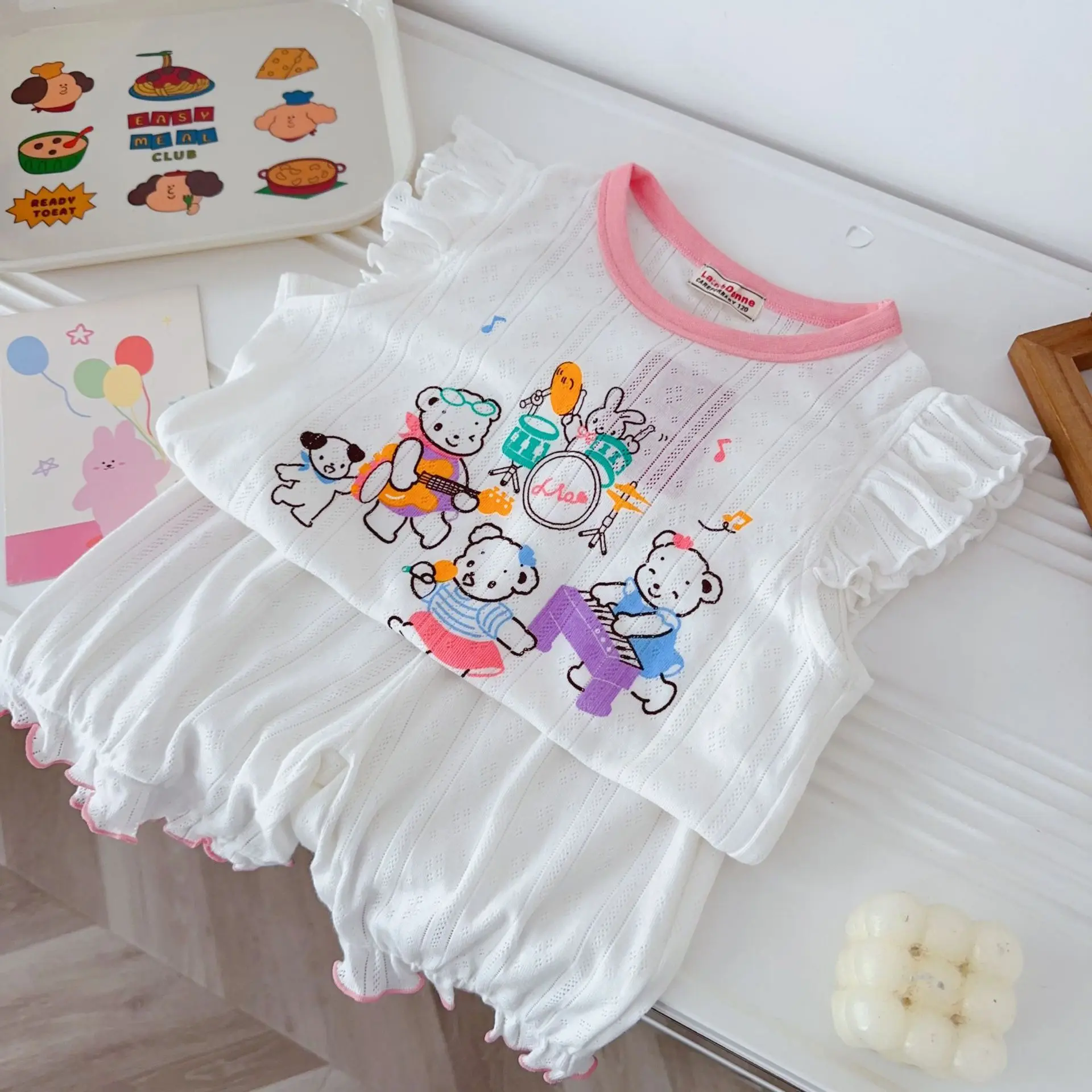 Children's Home Clothing Set 2025 Summer Edition Men's and Women's Pajamas Small and Medium sized Children's Mesh Short sleeved