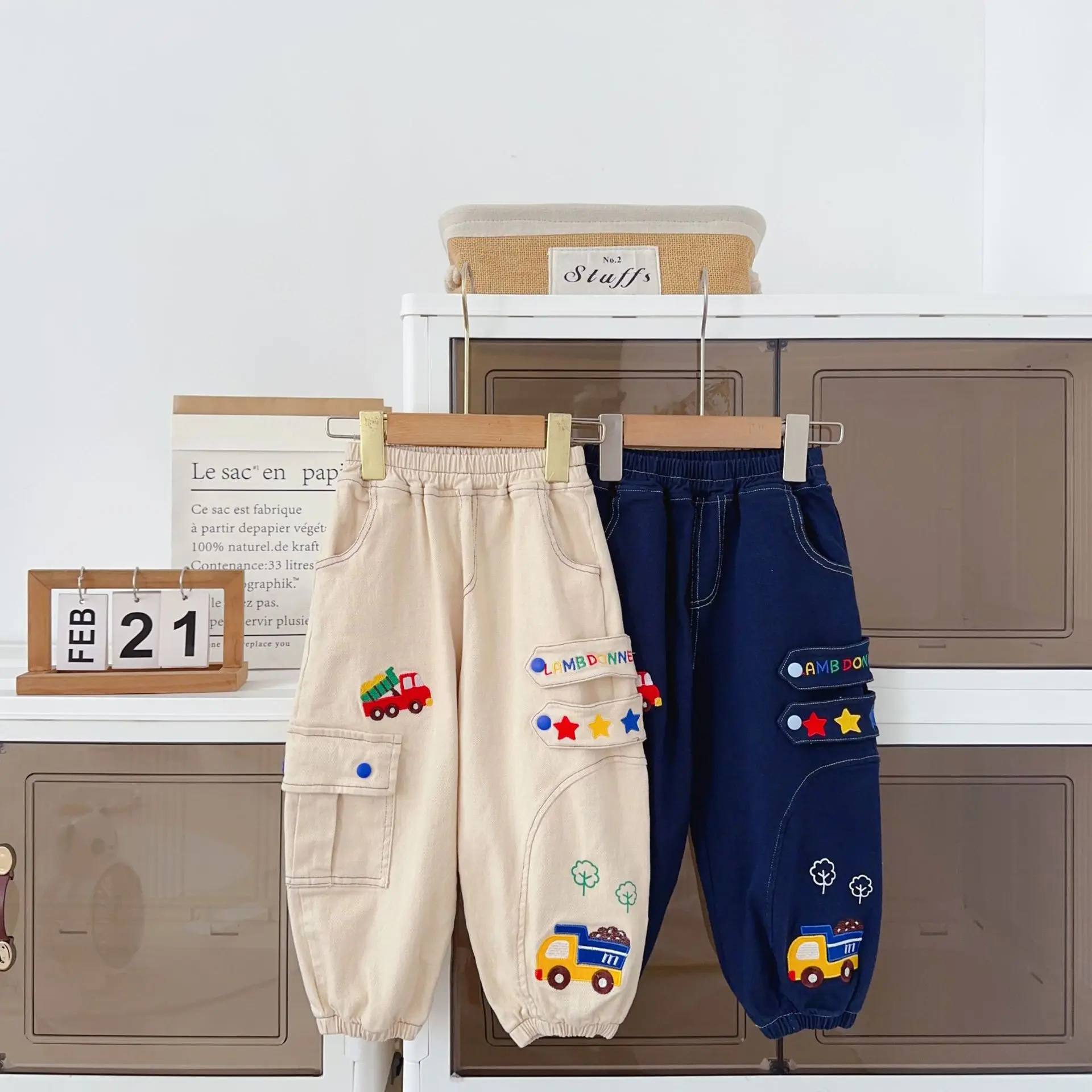 2025 Children's Cartoon Cotton Pants Woven Cartoon Embroidery Children's Pants Men's and Women's Baby Casual Pants