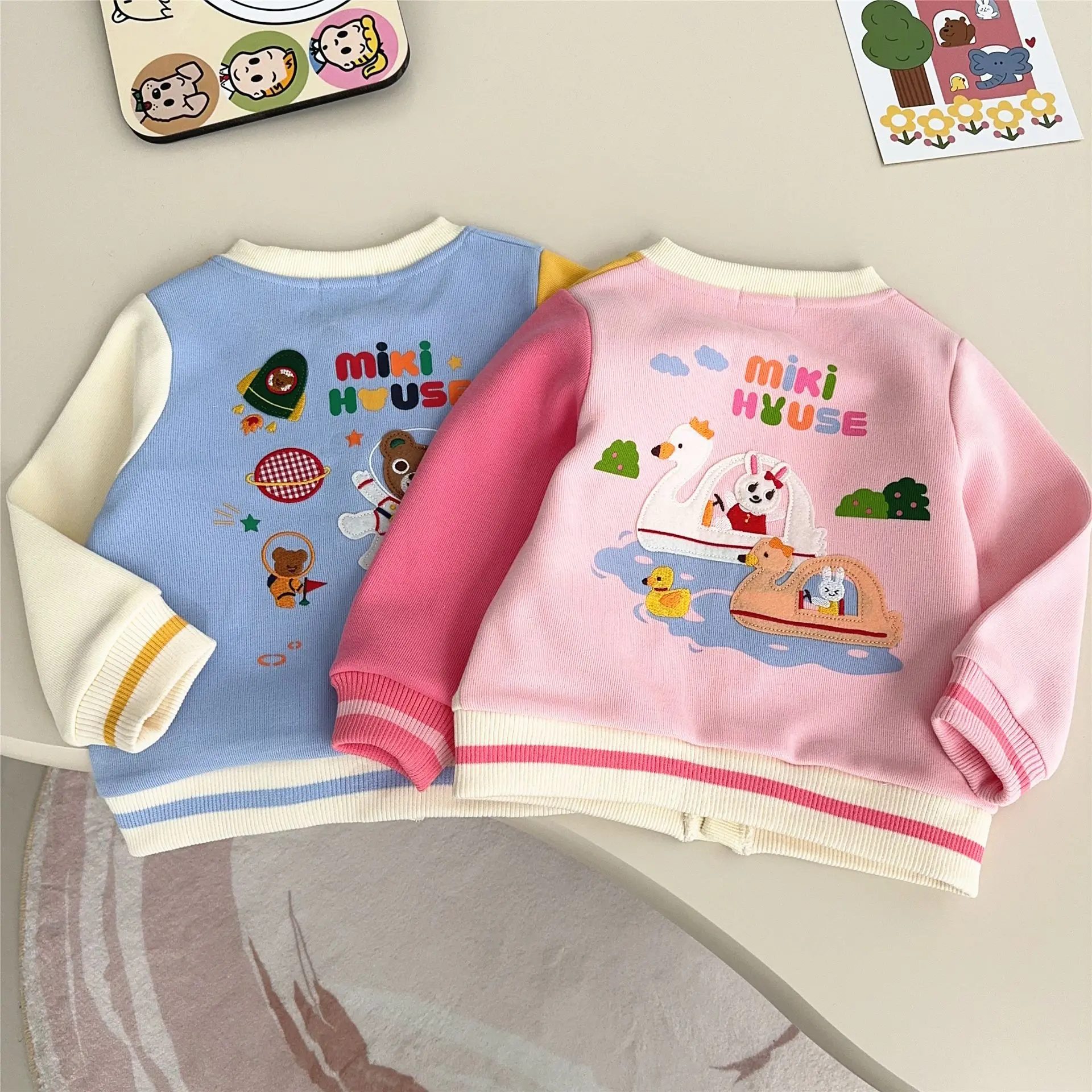 2025 Spring New Japanese Children's Little Bear Rabbit Color blocked Adventure King Baseball Jacket Cartoon Casual Coats