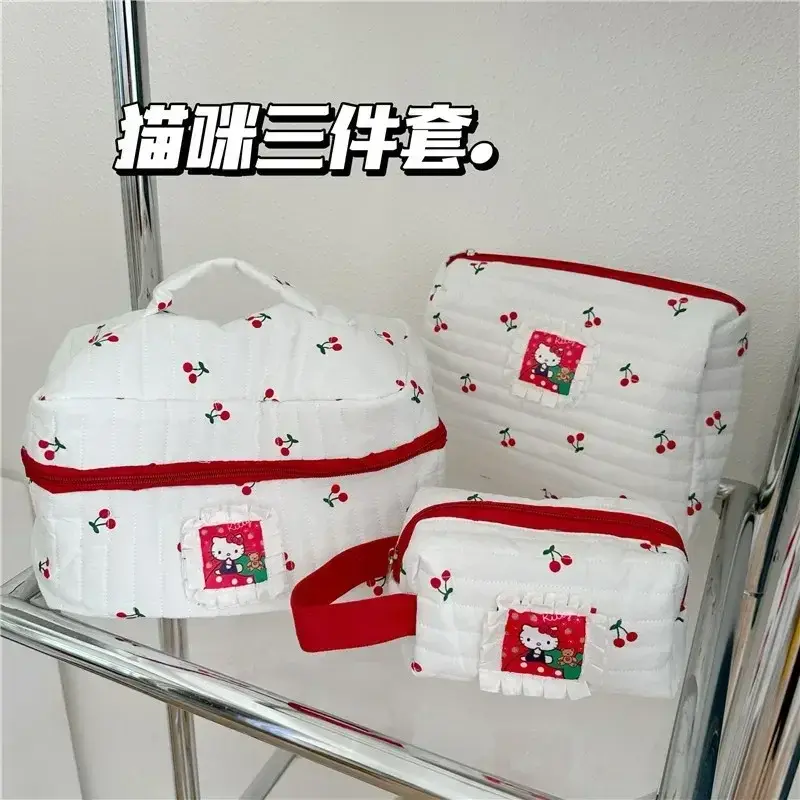 student stationery pencil case travel washing bag handbag Sanrio hello kitty cherry cosmetic bag large capacity Y2K storage bag