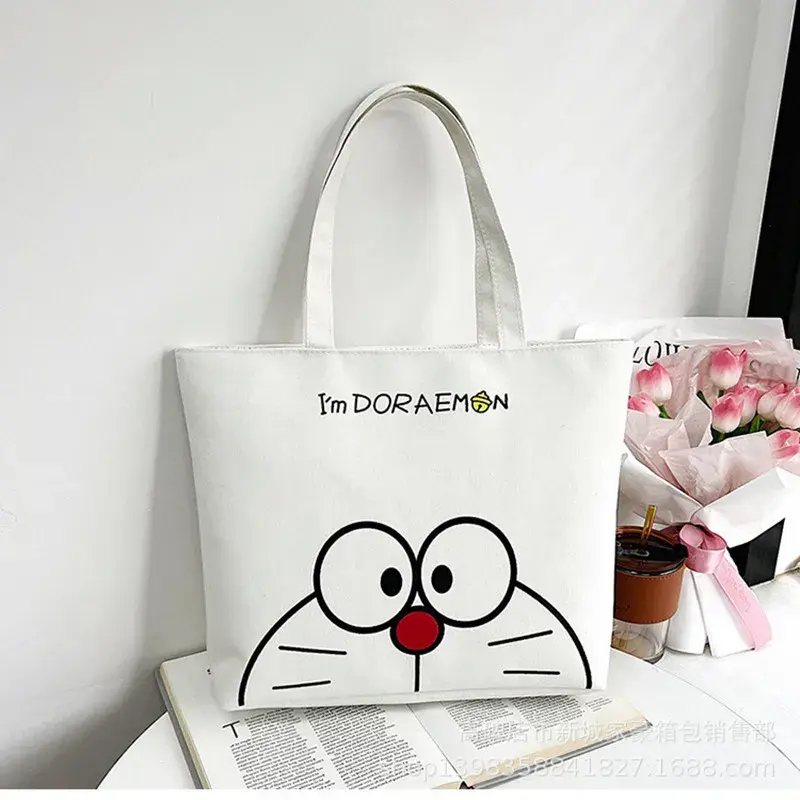 40cm kids canvas cartoon fashion High capacity boy handbag Doraemon girl women cute shoulder bag Travel shopping storage bag