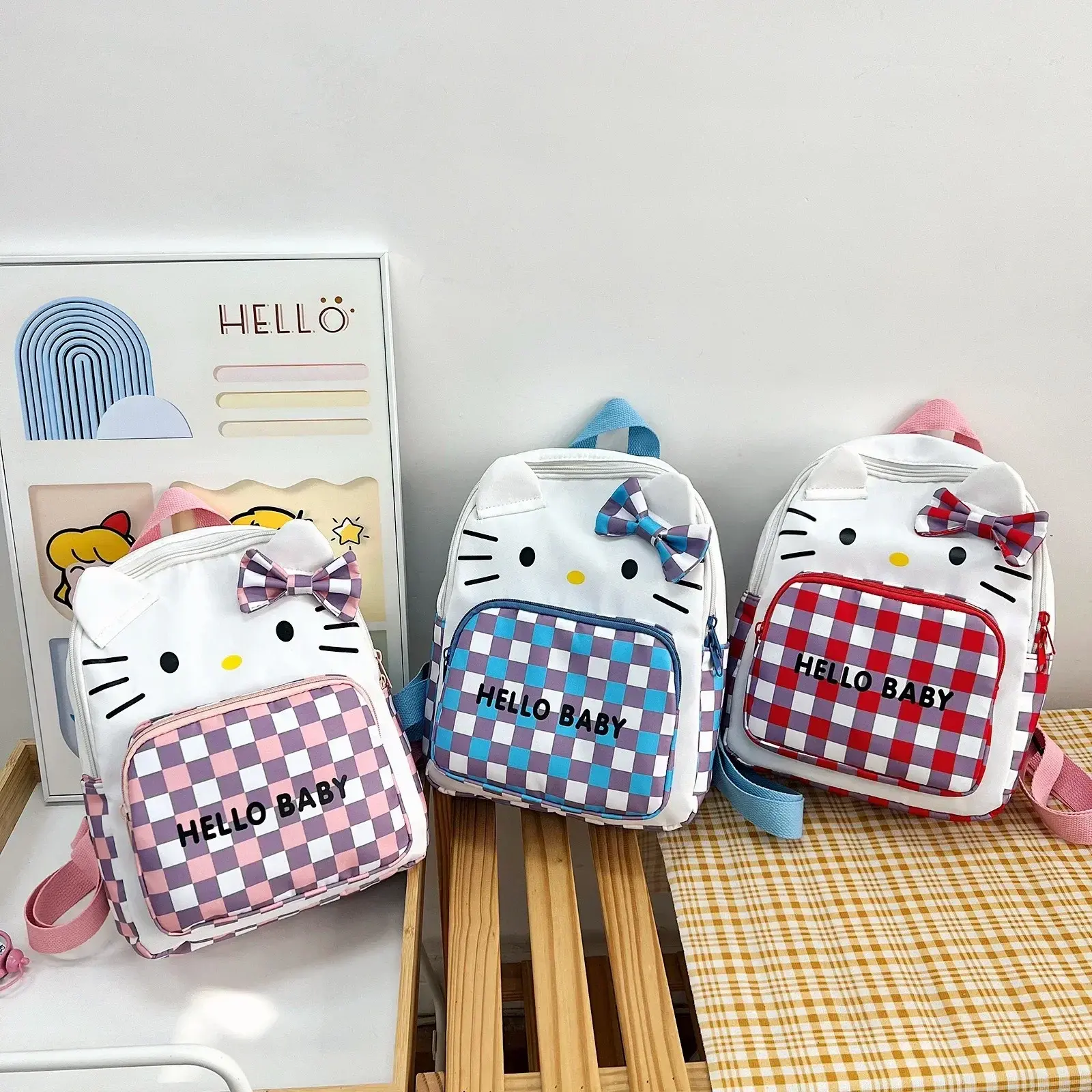 Sanrio Schoolbag Nylon boy girl Student Handbag New Shoulder Bag Cute Cartoon hello kitty Backpack  Kindergarten handbag