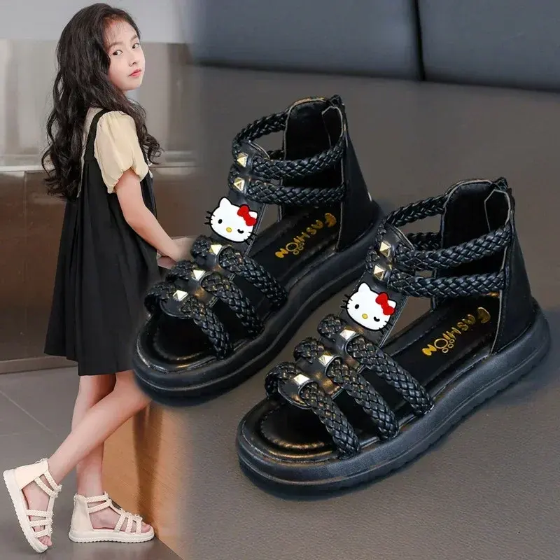 Sanrio hello kitty girls sandals summer new fashion peep toe princess shoes kids soft sole girls baby beach shoes