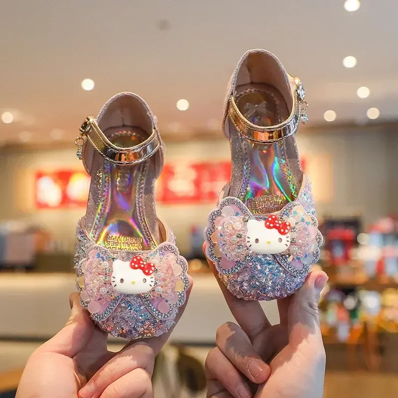 Sanrio hello kitty children crystal princess shoes spring and summer girls sandals leather shoes Baotou Dance Performance shoes