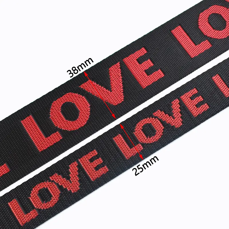 25/38mm 10Yards Nylon Webbing LOVE Jacquard Ribbon Tape for Bag Strap Garment Decor Belt Bias Band DIY Bags Sewing Accessories
