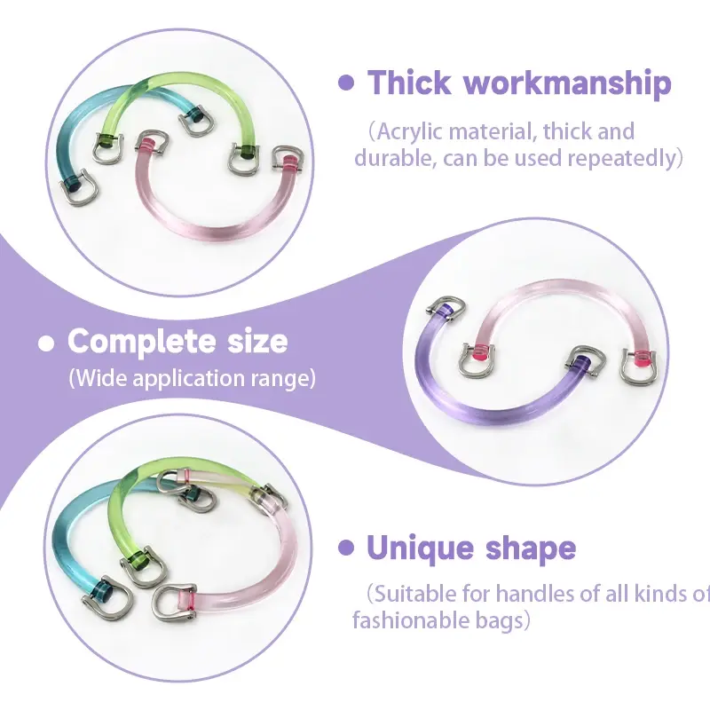 1/2/3Sets Acrylic D Ring Bag Handle with Two Metal Buckles Transparent Resin Wristband Handbag Kiss Frame Clasp Bags Accessories