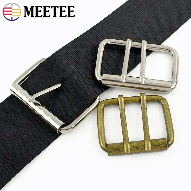 Meetee 2/5Pcs 40/50mm Metal Pin Roller Buckle for Bags Strap Single/Double Belt Head Waistband Adjust Clasp Hardware Accessories