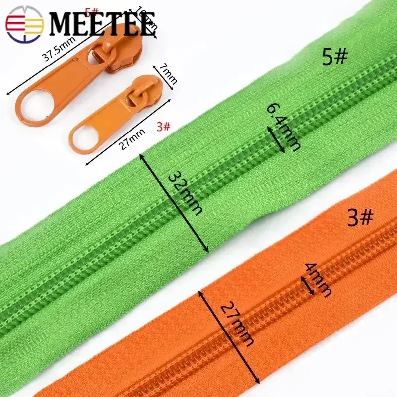 1-10M 3# 5# Nylon Coil Zippers+Zipper Slider For Garment Colorful Decoration Zips Bag Shoes Sewing Zip Repair Kits DIY Accessory