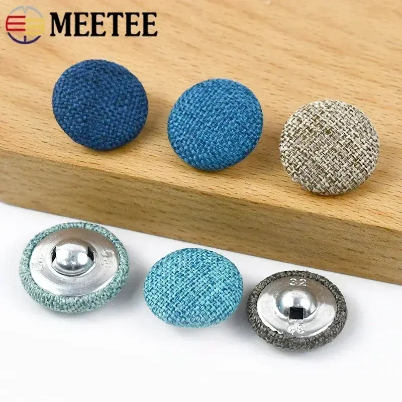30Pcs 15-30mm Metal Linen Covered Button For Clothes Suit OverCoat Sofa Cushion Decor Round Shank Buttons DIY Sewing Accessories