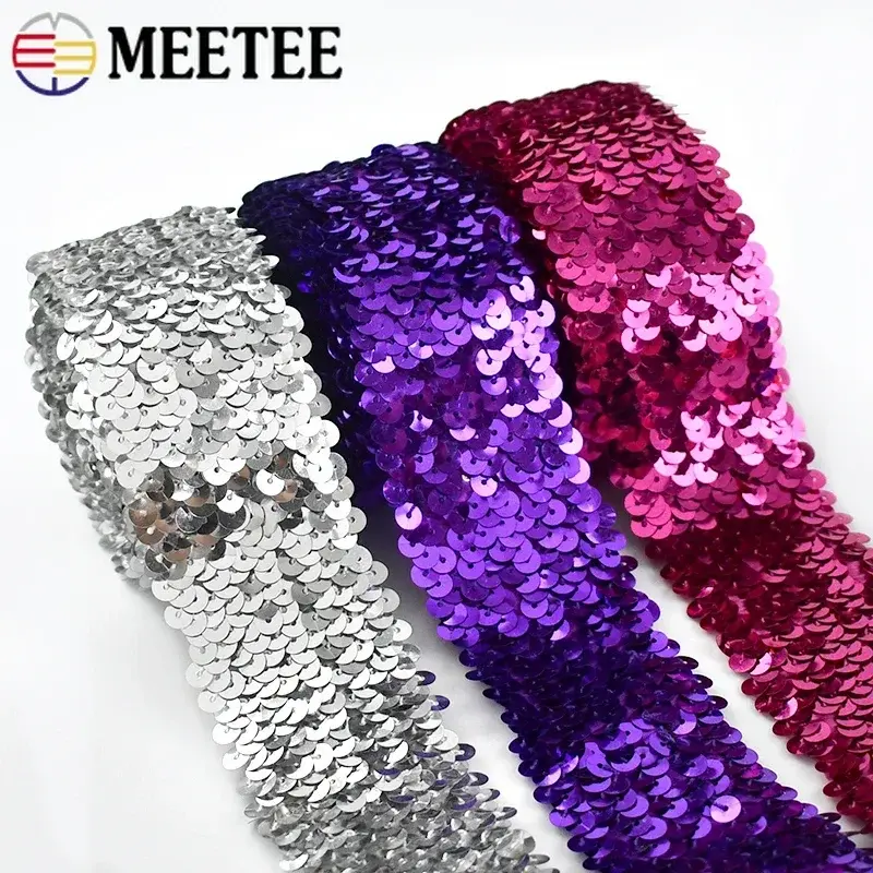 2Meters 45mm Sequins Lace Ribbons Band Stretch Trims Tapes DIY Dance Dress Decoration Applique Trimming Sewing Accessories