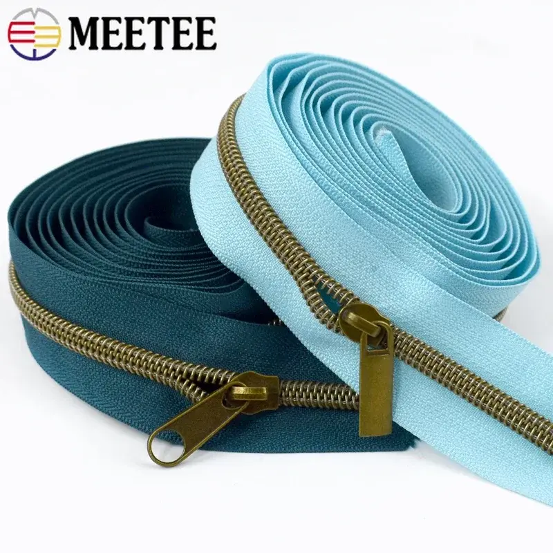 1-5Meters 5# Bronze Nylon Zippers Tape with Zipper Slider Head Plastic Coil Zips Clothing Decor Zip Repair Kits DIY Accessories