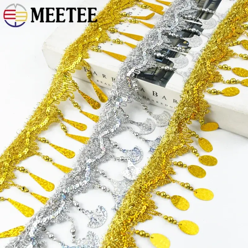 1-5Meters Tassel Sequins Pendant Webbing Gold Silver Lace Trim Fringe Dance Garment Decoration Tassels Band DIY Sewing Accessory