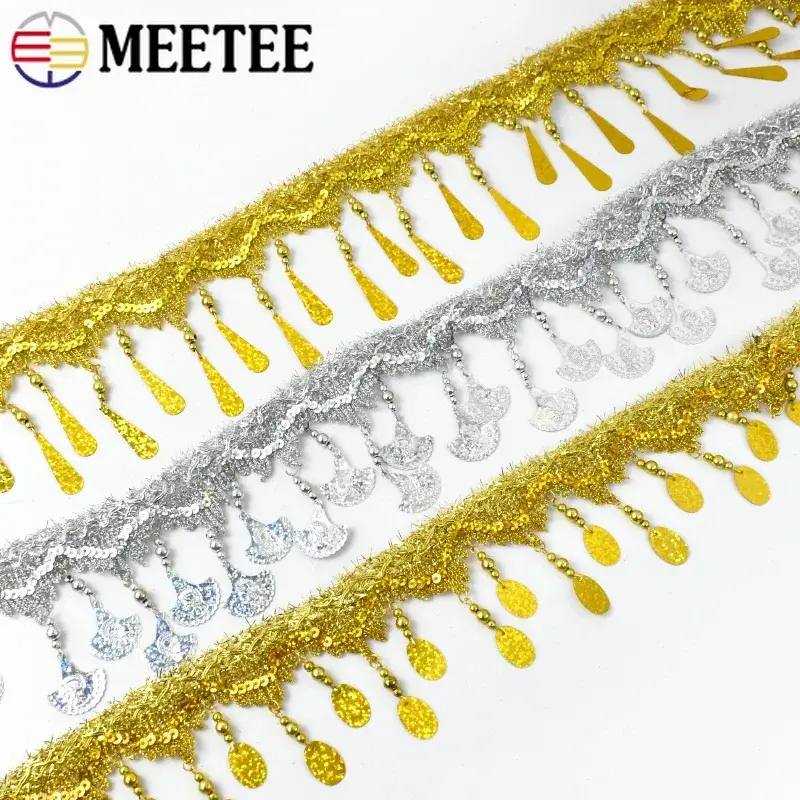 1-5Meters Tassel Sequins Pendant Webbing Gold Silver Lace Trim Fringe Dance Garment Decoration Tassels Band DIY Sewing Accessory