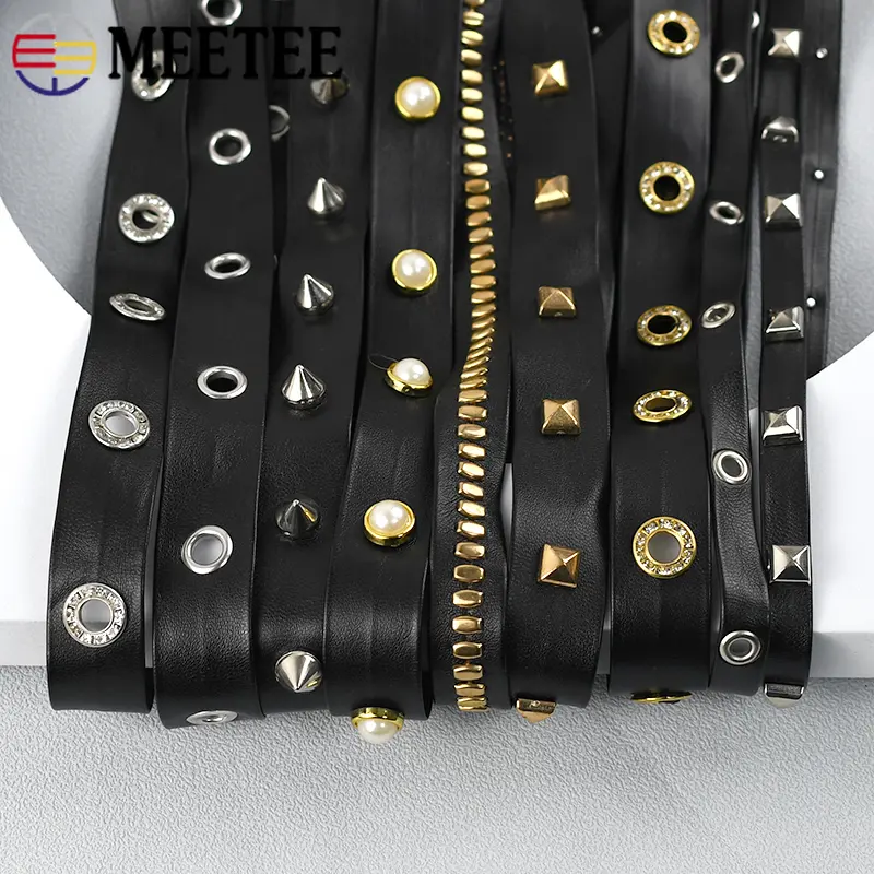 2/4/10M 10-20mm Black Rivets PU Leather Ribbon Tape Ropes Bag Strap Bracelet Cord Band Belt Decorative DIY Sewing Accessories