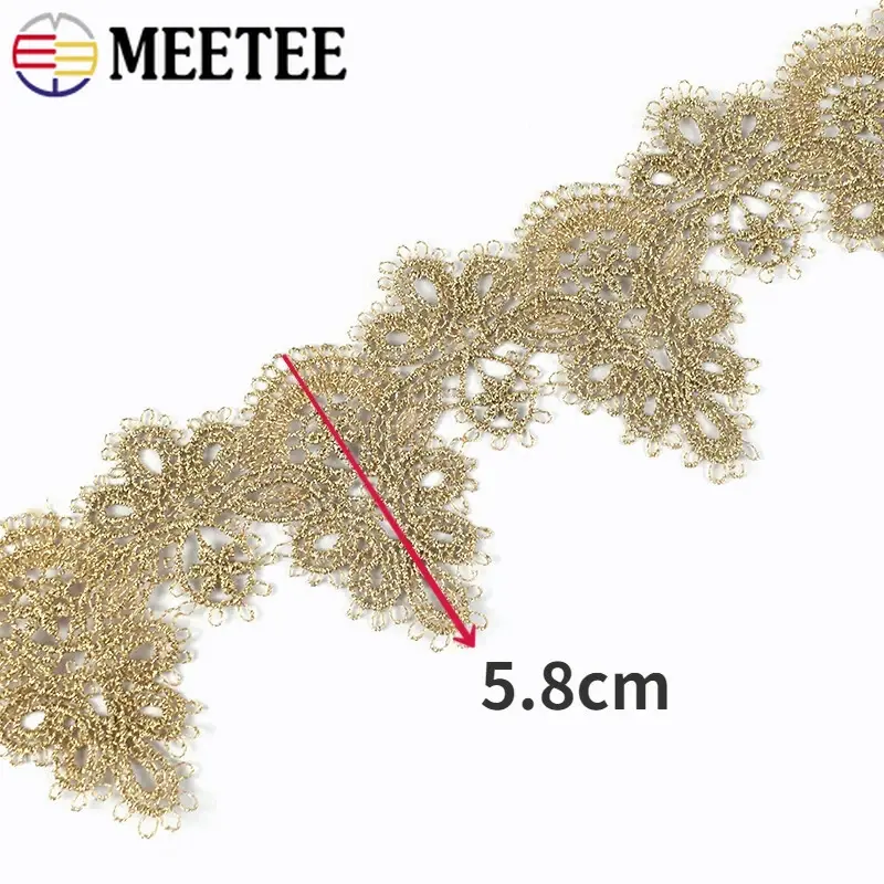 2-10Yards 58mm Embroidery Lace Trim Fabric Gold Line Fringe Laces for Wedding Dress Decor Ribbon DIY Garment Sewing Accessories
