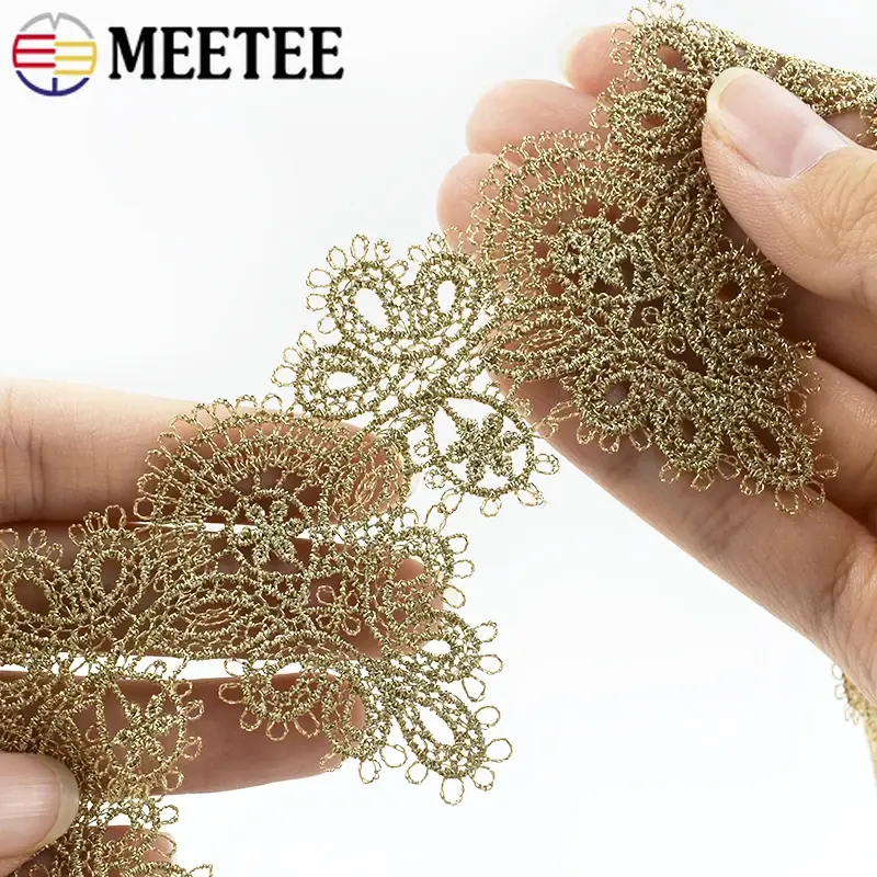2-10Yards 58mm Embroidery Lace Trim Fabric Gold Line Fringe Laces for Wedding Dress Decor Ribbon DIY Garment Sewing Accessories