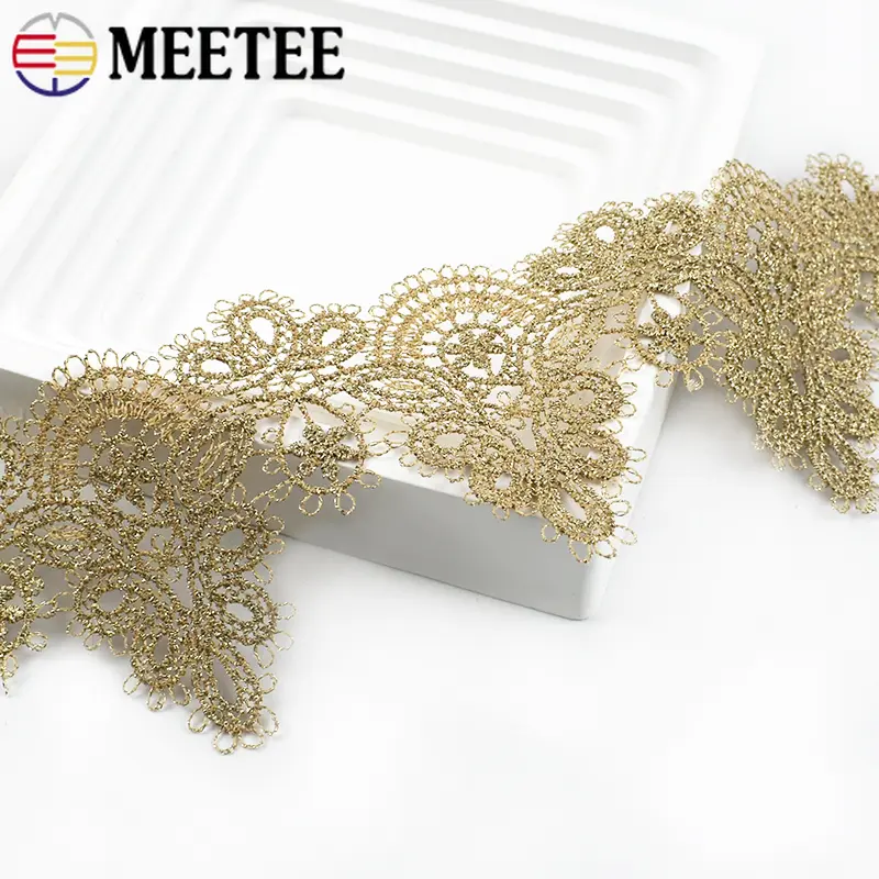 2-10Yards 58mm Embroidery Lace Trim Fabric Gold Line Fringe Laces for Wedding Dress Decor Ribbon DIY Garment Sewing Accessories