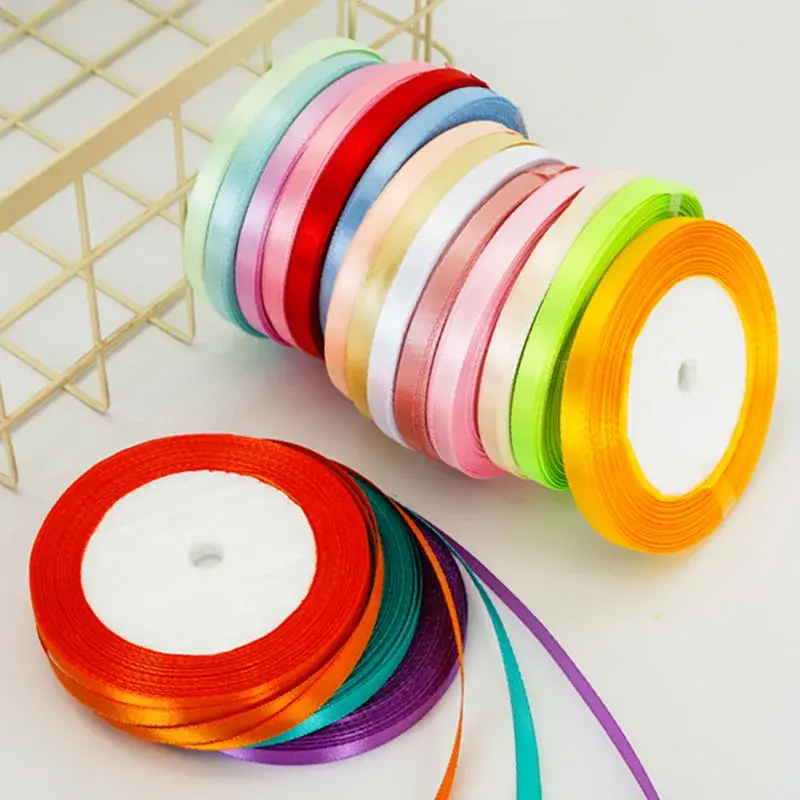 6mm Satin Ribbons Wedding Christmas Halloween Decoration Baby Shower Birthday Party Gift Wrapping Ribbon DIY Crafts Bow Fabric