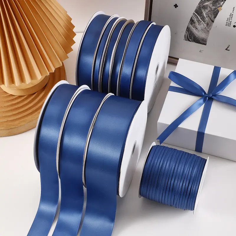 Wholesale 91meters 6mm-50mm Wu Blue Satin Ribbons Packing Material DIY Bow Craft Decor Wedding Party Decoration Gift Wrapping