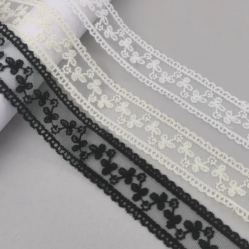4cm 30Yards Hollow Floral Embroidery Lace Ribbon Black White Beige Handmade DIY Material Clothing Accessories