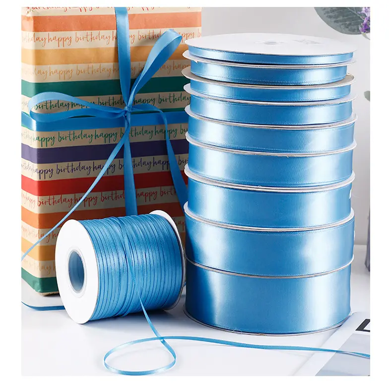 91Meters Gray Blue Ribbon 6/10/12/15/20/25/40/50mm Single Face Satin Ribbon Tapes Gift Bouquet Wrapping DIY Hair Bows Supplies