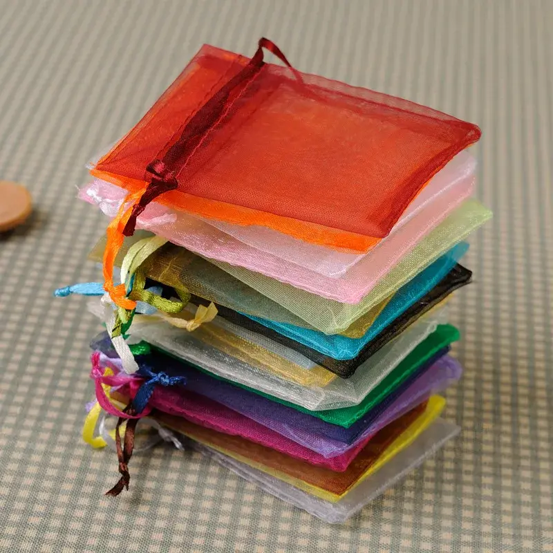50pcs 5x7cm Organza Gift Bags Jewelry Packaging Bags Christmas Halloween Wedding Birthday Party Candy Chocolate Wrapping Bags