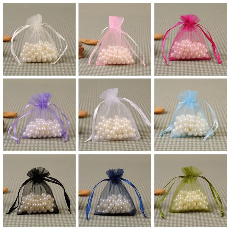 50pcs 5x7cm Organza Gift Bags Jewelry Packaging Bags Christmas Halloween Wedding Birthday Party Candy Chocolate Wrapping Bags