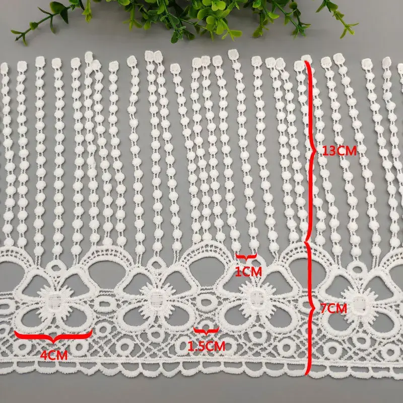 20cm Hollow Out Floral Embroidered White Lace Ribbon Long Fringe Lace Tape Wedding Dress Home Curtain Garment Decoration Tassel