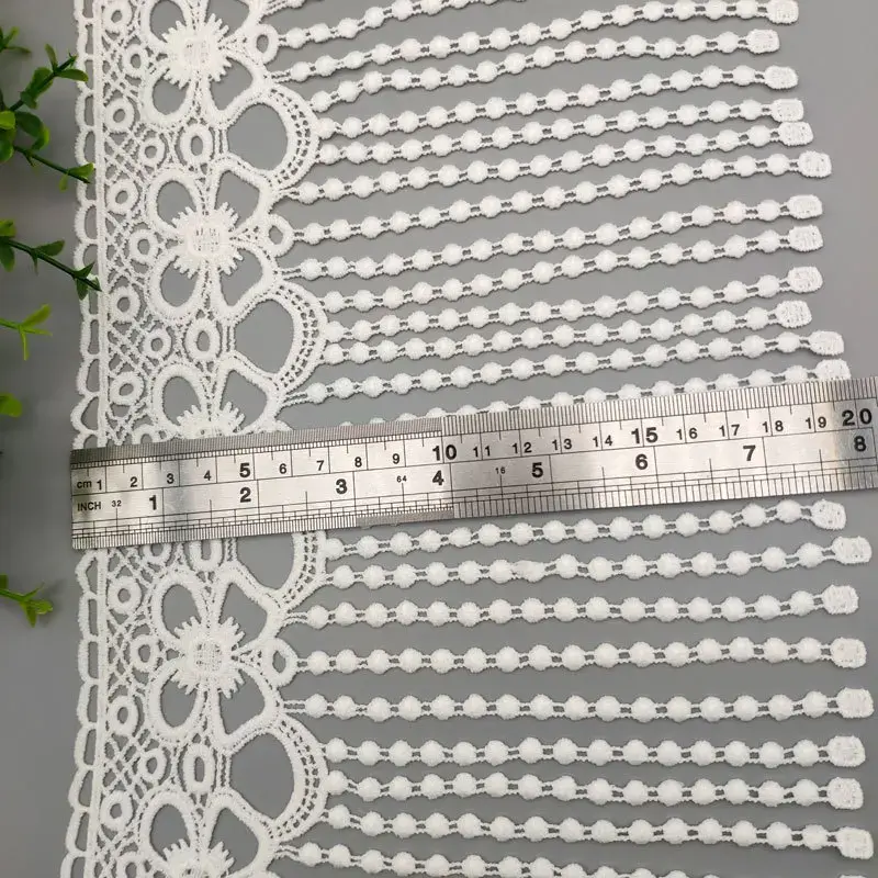 20cm Hollow Out Floral Embroidered White Lace Ribbon Long Fringe Lace Tape Wedding Dress Home Curtain Garment Decoration Tassel