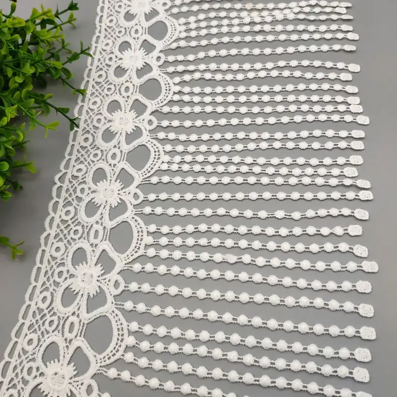 20cm Hollow Out Floral Embroidered White Lace Ribbon Long Fringe Lace Tape Wedding Dress Home Curtain Garment Decoration Tassel