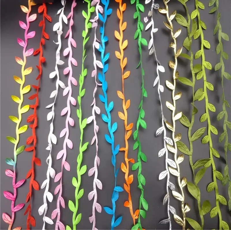 10yards Silk Leaf-Shaped Handmake Artificial Green Leaves for Wedding Decoration DIY Wreath Gift Scrapbooking Craft Fake Flower