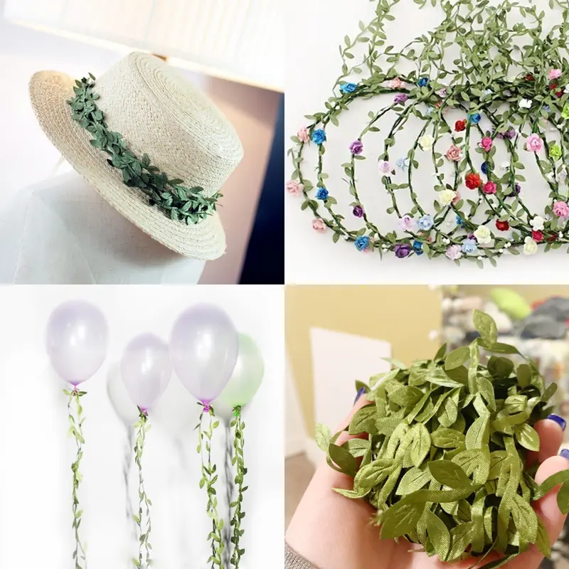 10yards Silk Leaf-Shaped Handmake Artificial Green Leaves for Wedding Decoration DIY Wreath Gift Scrapbooking Craft Fake Flower