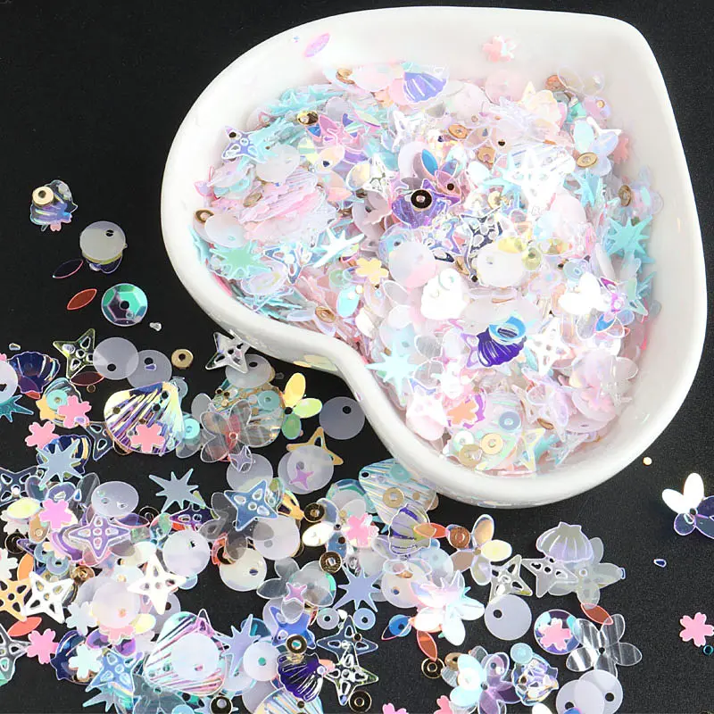 Mix Transparent White Pink Nail Sequins for Craft Glitter Star Heart Shell Flower Sequin Paillettes DIY Manicure Nail Art Decor