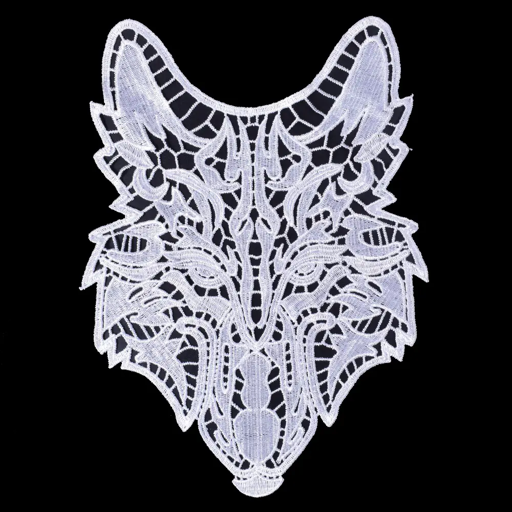 1Pcs Black and White Wolf Shaped Fabric With Lace Fabric Embroidery Collar Clothing Sewing Accessories Patches
