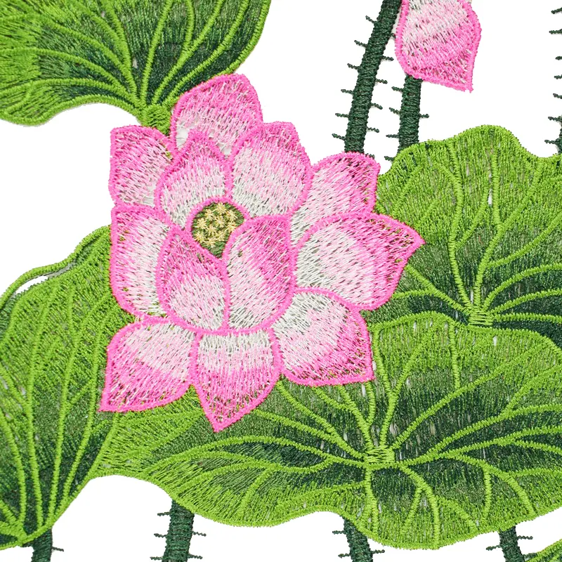 1 Piece of Lotus Embroidery Patch Sticker DIY Sewing Clothes Bag Jacket Accessories 36 * 31CM